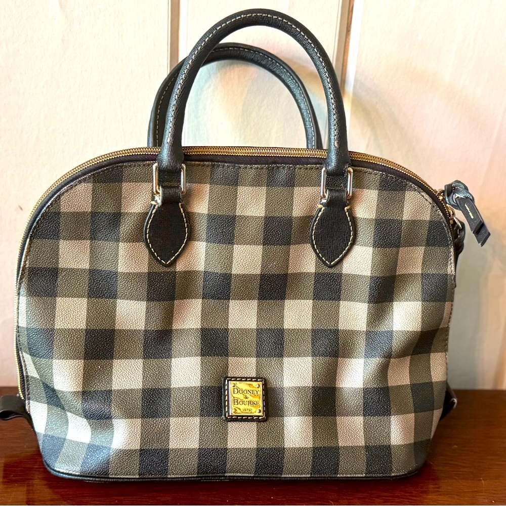 Dooney & Bourke Black and Tan Plaid Tote